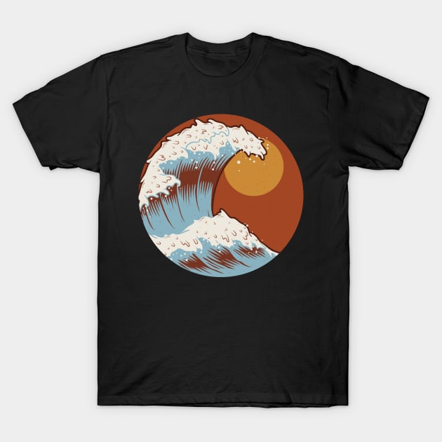 The Great Wave Off Kanagawa Terracotta Color T-Shirt by edmproject